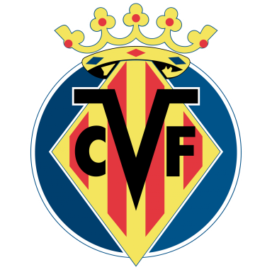 Escudo del Villarreal CF con fondo azul y corona dorada.