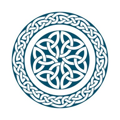 Diseño circular intrincado de trenzas entrelazadas en color azul.