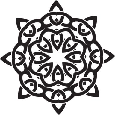 Diseño abstracto en forma de mandala con patrones simétricos en blanco y negro.