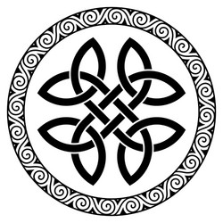 Símbolo de nudo celta en un círculo decorado con un borde en espiral.