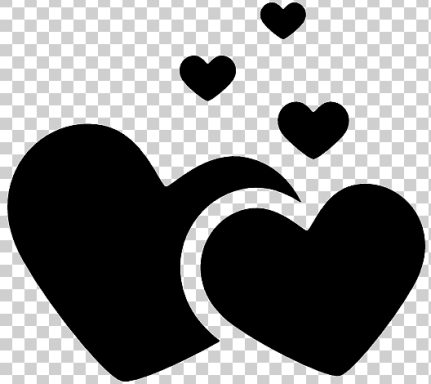 Dos corazones negros con corazones pequeños flotando arriba.