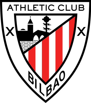 Escudo del Athletic Club de Bilbao, con franjas rojas y blancas y elementos ornamentales.
