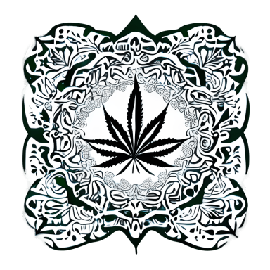 Diseño ornamental con una hoja de cannabis en el centro.