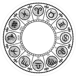 Zodiaco con símbolos astrológicos de los doce signos dispuestos en un círculo.