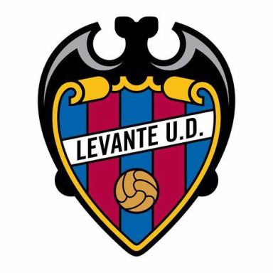 Escudo del Levante U.D. con rayas azul y granate y un balón de fútbol en el centro.