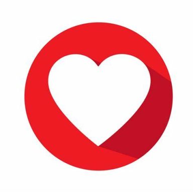 Icono de corazón rojo dentro de un círculo rojo con sombra.