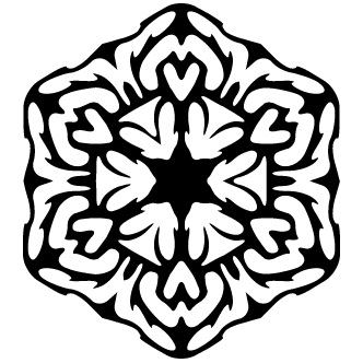 Diseño en negro y blanco con forma de figura geométrica simétrica.