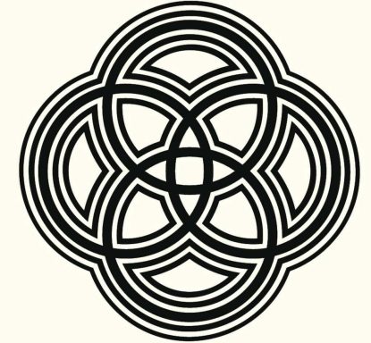 Diseño abstracto con cuatro anillas entrelazadas en forma de flor.