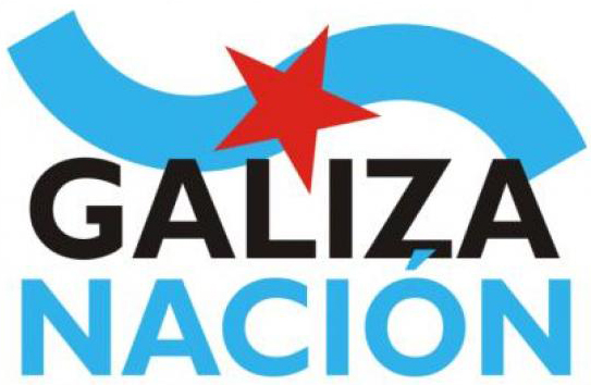 Logo de Galiza Nación con una estrella roja y elementos gráficos en azul.