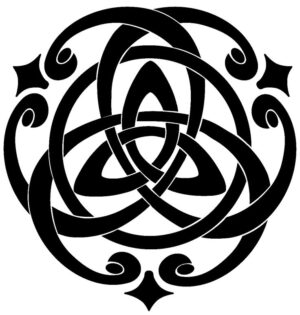 Símbolo entrelazado en estilo celta con formas orgánicas y espirales.