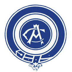 Logotipo de un club deportivo, con un diseño circular en azul y blanco.