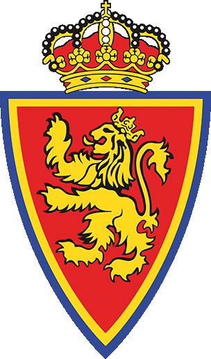 Escudo de un león dorado sobre fondo rojo, rodeado de un marco azul y una corona.