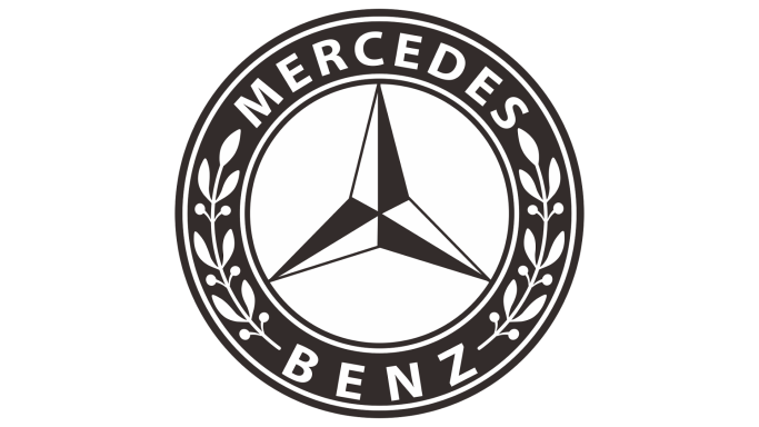 Logotipo de Mercedes-Benz con estrella de tres puntas en un círculo rodeado de laureles.