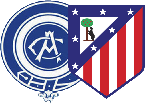 Logos de Real Madrid y Atlético de Madrid superpuestos.