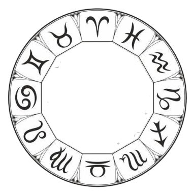Rueda del zodiaco con los doce signos en blanco y negro.