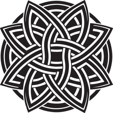 Diseño abstracto en forma de trenzado circular en blanco y negro.