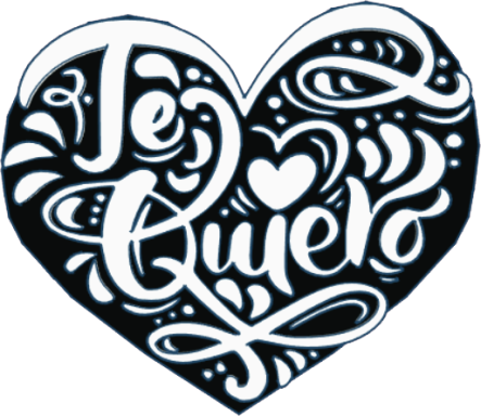 Corazón decorado con la frase "Te quiero" en un estilo artístico.