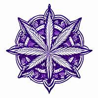 Diseño ornamental con hojas de cannabis en tonos púrpuras.